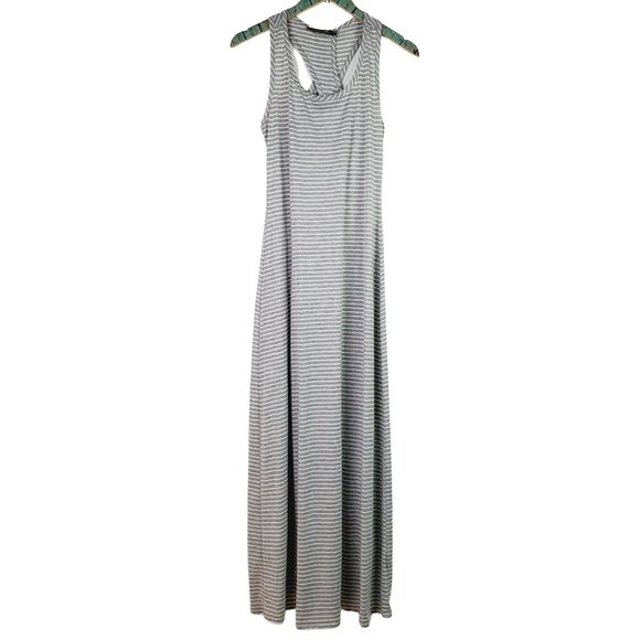 Finn & Clover Racerback Gray White Striped Maxi Comfy Dress Sz M - Picture 1 of 9